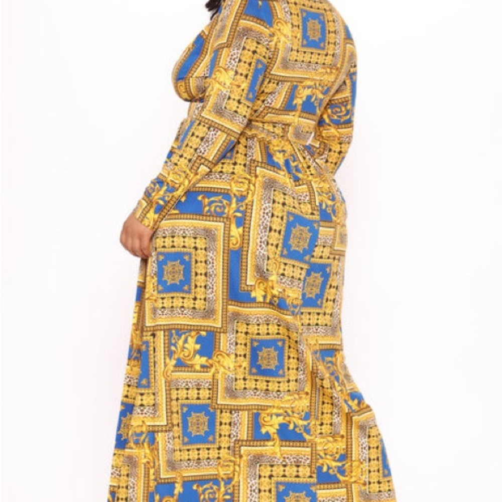 Fashion Nova Blue and Gold Patterned Maxi Dress - Picture 8 of 13